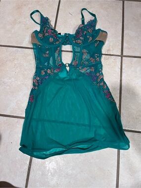 Oh My Gauze! Teal Embroidered Sheer Chemise